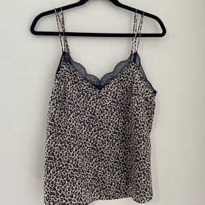 Abercrombie satin silk cheetah print tank top with lace detail